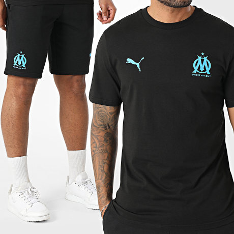 Puma - OM Voetbal Essentiel T-shirts en joggingshortset 781570 781574 Zwart